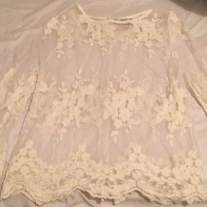 Lace see through long sleeve blouse